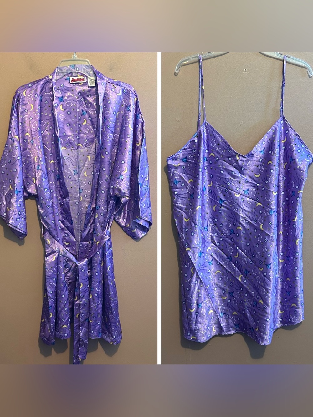 Jammilicious Vintage 90s Y2K Celestial Sun Moon Stars Nightgown + Robe 1X *READ*